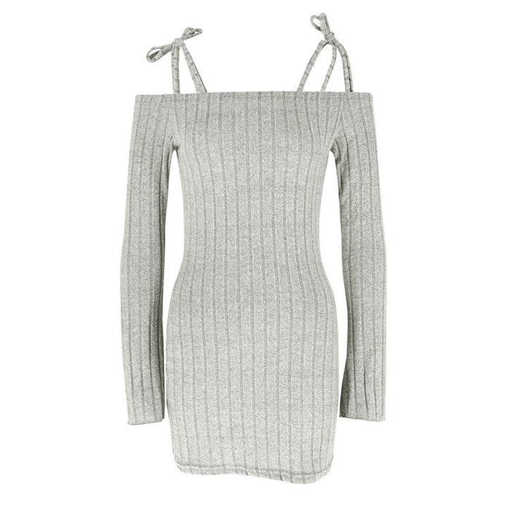Damer Off-Shoulder Minikjole med volangdetaljer og fint ribstrik Skovae