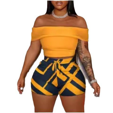 Dame Off-Shoulder Top og Høj Talje Shorts Sæt Skovae