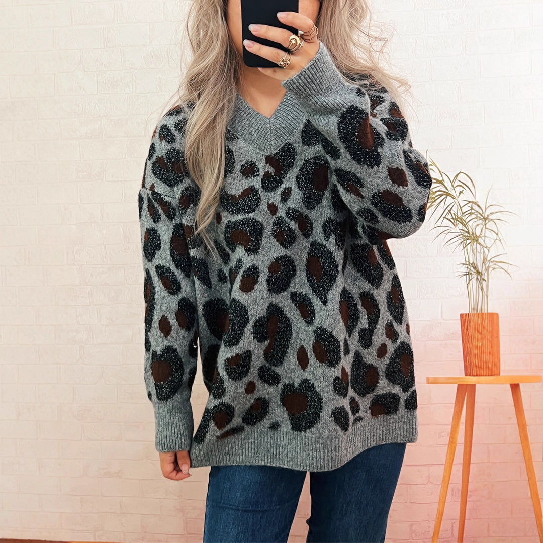 Kvinders afslappede strikket sweater med dyreprint Stilla