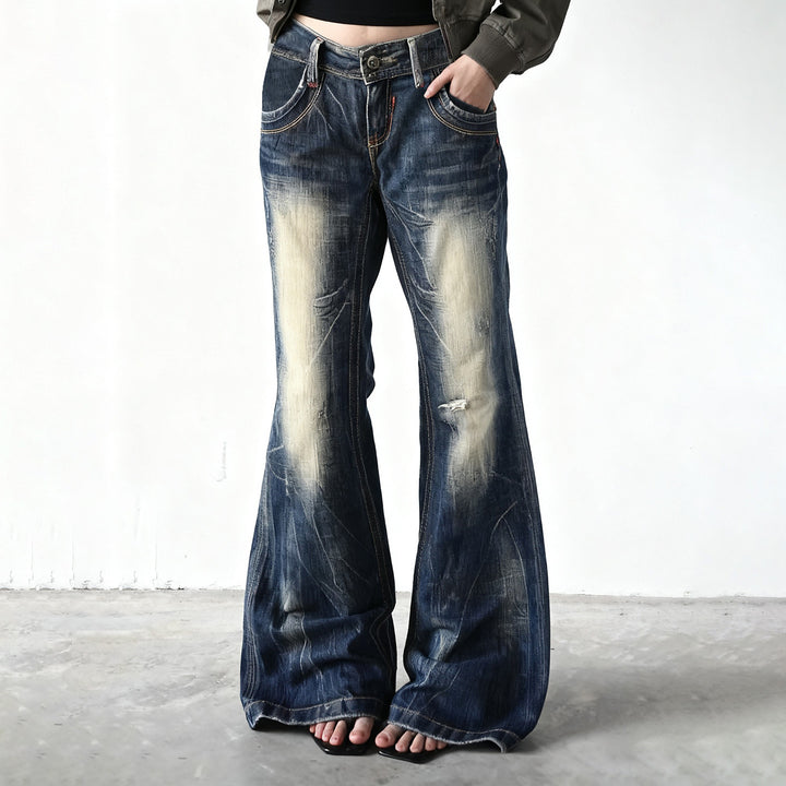 Dame Flared Jeans med moderne Used-Look Skovae