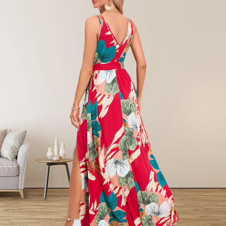 Dame maxikjole med elegante flæser og farverigt blomsterprint Stilla