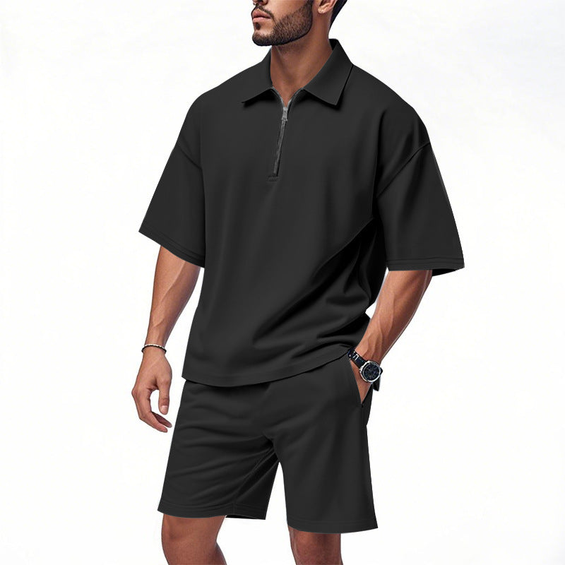 Herren sporty kortærmet outfit med lynlås og elastisk bånd Stilla
