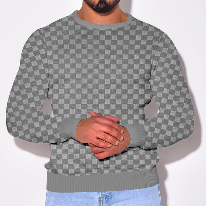 Herrer afslappet sweater lavet af åndbart strikmateriale med moderne ternet mønster og ribkant Stilla