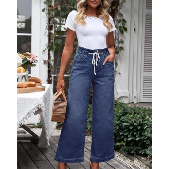 Dame brede jeans med elastisk talje og praktiske lommer Stilla