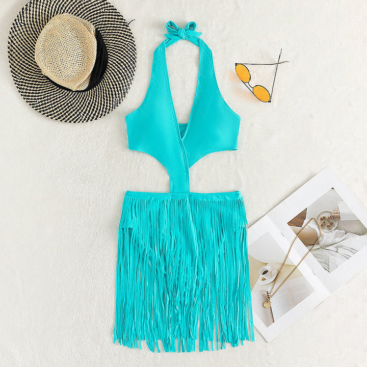 Dame one-piece badedragter med fashionable frynsekjole Skovae