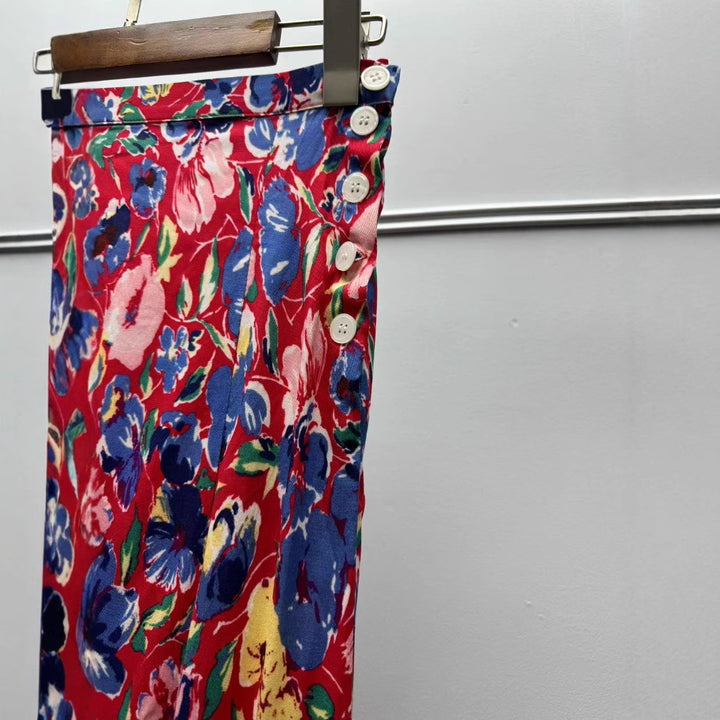 Dame midikjole med blomster mønstre og elastisk talje Stilla