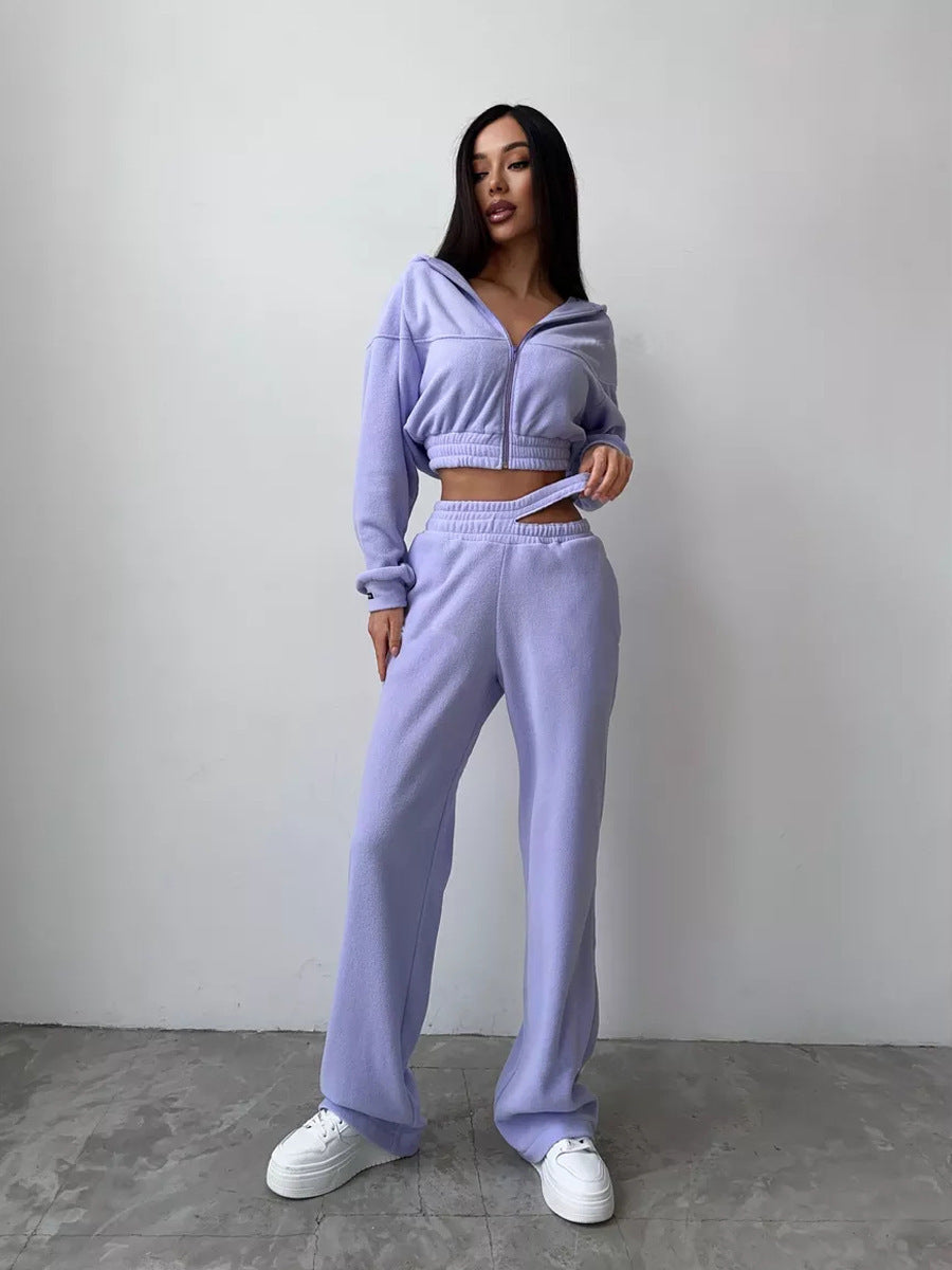 Kvinders sporty fleece crop top og joggingbukser sæt Skovae