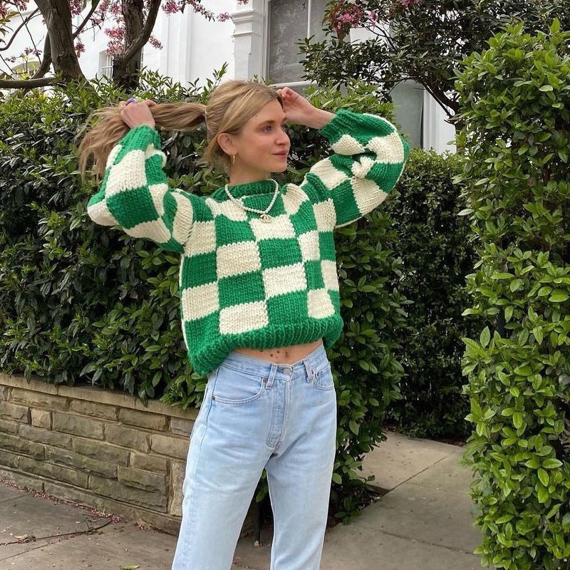 Dame sweater i moderne ternet mønster med afslappet snit Stilla