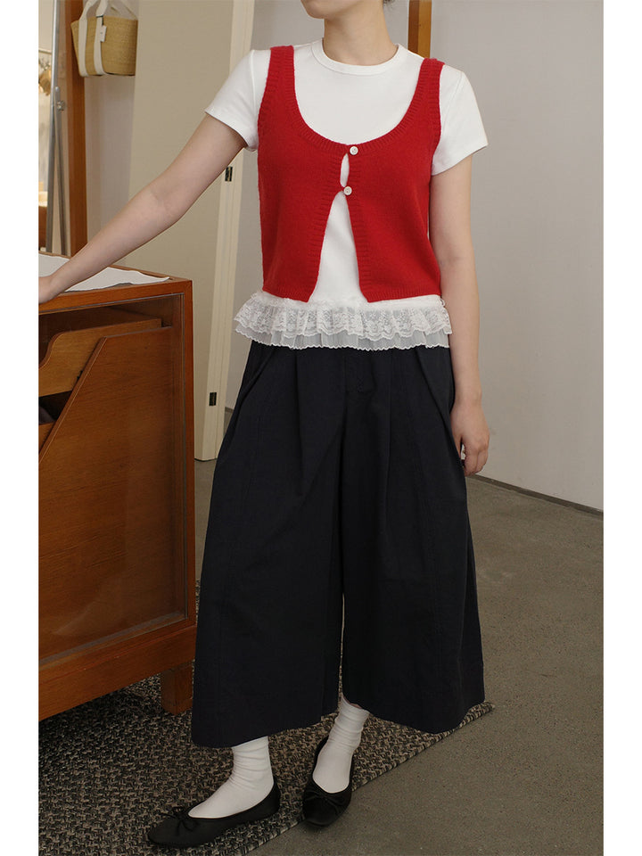 Dame casual overalls med flæsedetaljer og knælangt snit Stilla