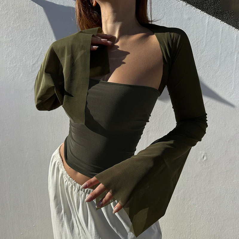 Dame Off-Shoulder Gennemsigtig Ærme Top Stilla