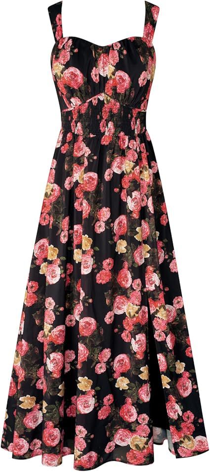 Dame blomsterkjole i maxi-stil med taljebælte fra Stilla
