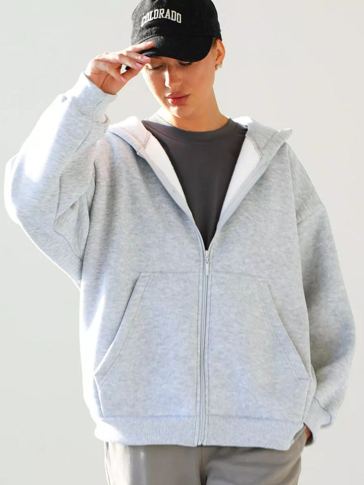 Kvinders oversized zip-up hættetrøje med store lommer Skovae