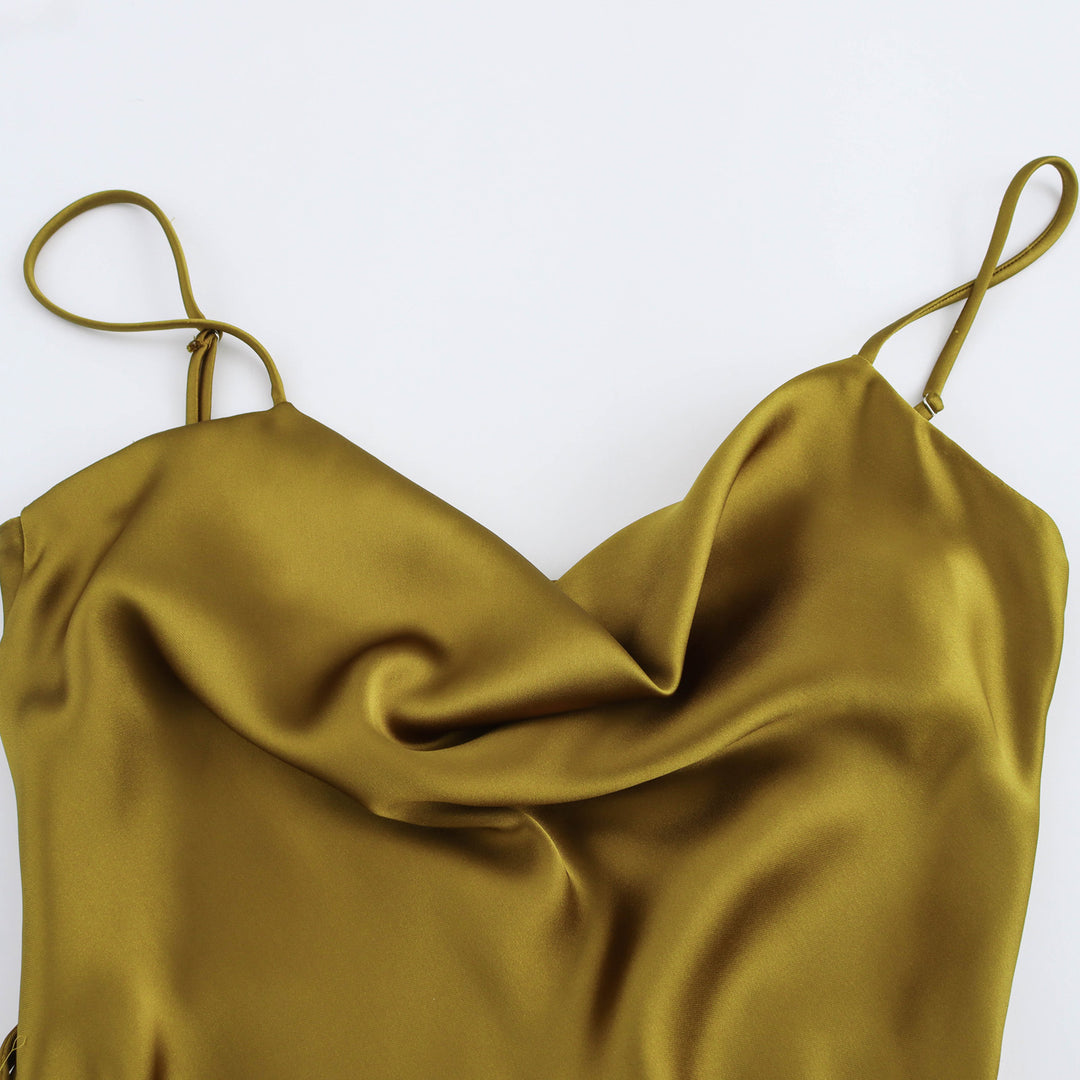 Dame Satin Slip Maxikjole med justerbart taljebælte Stilla