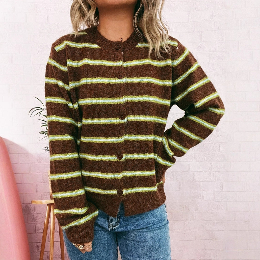 Kvindernes hyggelige cardigan med moderne striber Stilla