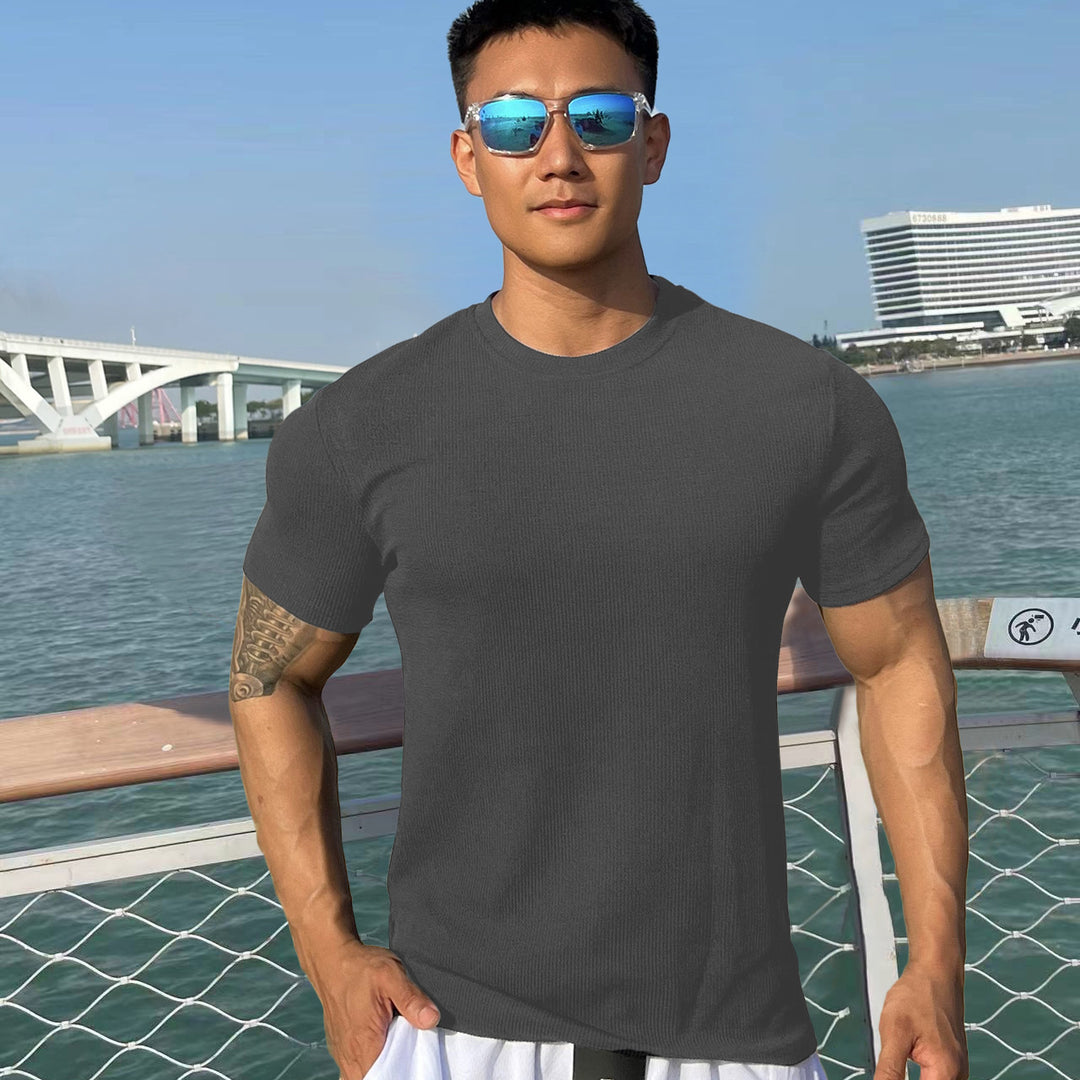Herrer Sportslig Kortærmet Rib-T-Shirt med kropsnær pasform Stilla