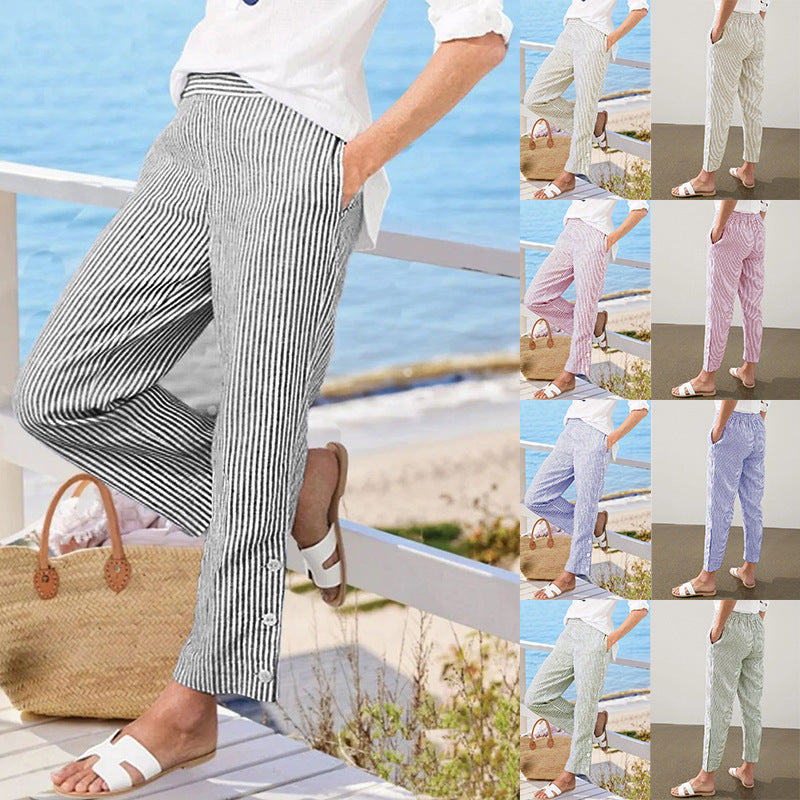 Damer Stribede Linned Crop-Bukser Stilla