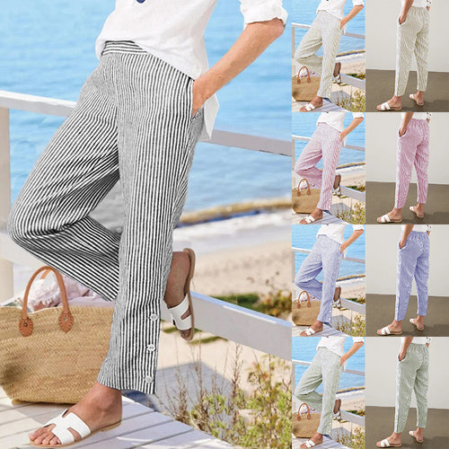 Damer Stribede Linned Crop-Bukser Stilla