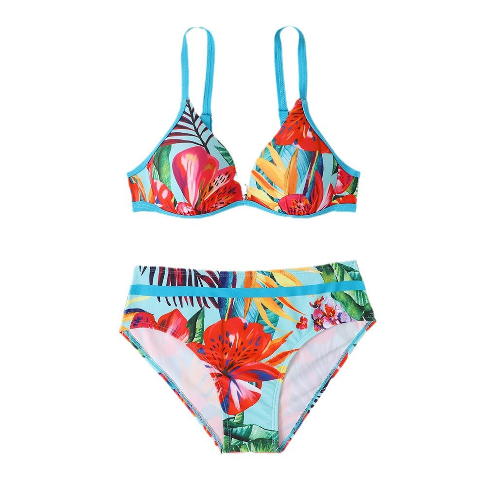 Dame Højtskaftet Tropisk Floral Bikini Sæt Stilla