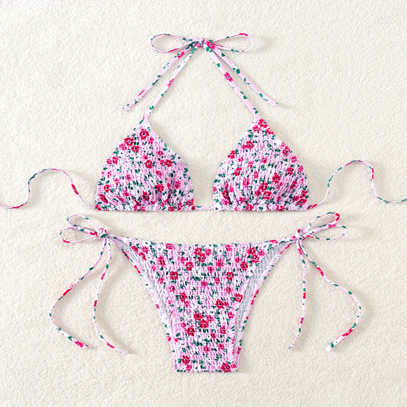 Dame Floral Push-Up-Bikini-Sæt med legende bindebånd Skovae