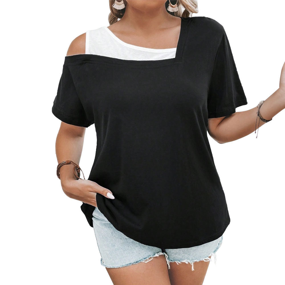 Dame asymmetrisk T-shirt med off-shoulder design og kvalitetsbomuldsblanding Stilla