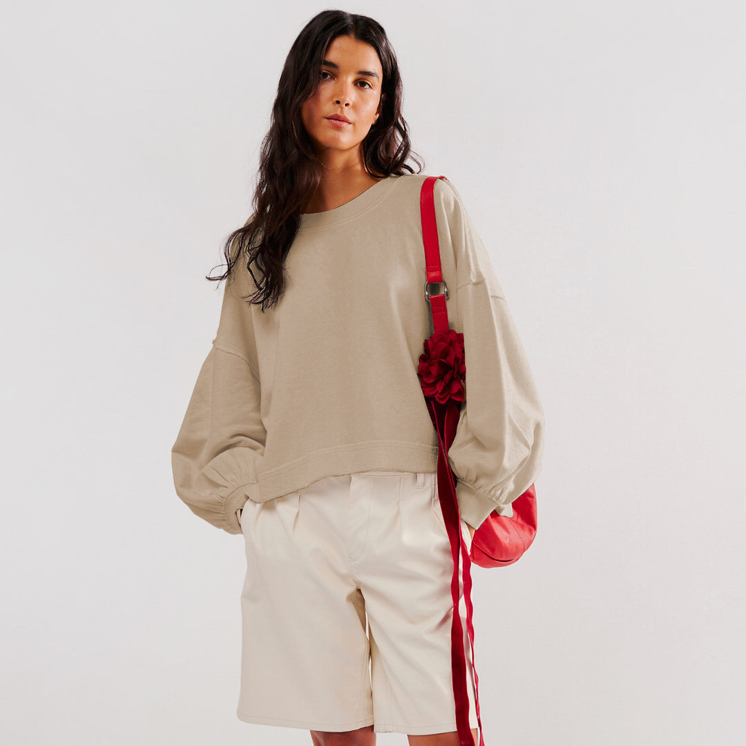 Dame afslappet cropped sweatshirt med voluminøse ærmer Stilla