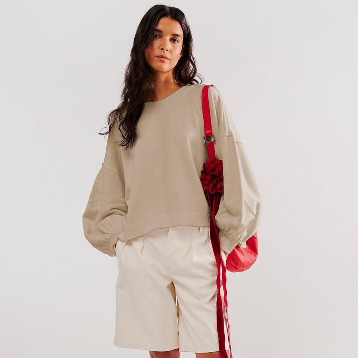 Dame afslappet cropped sweatshirt med voluminøse ærmer Stilla