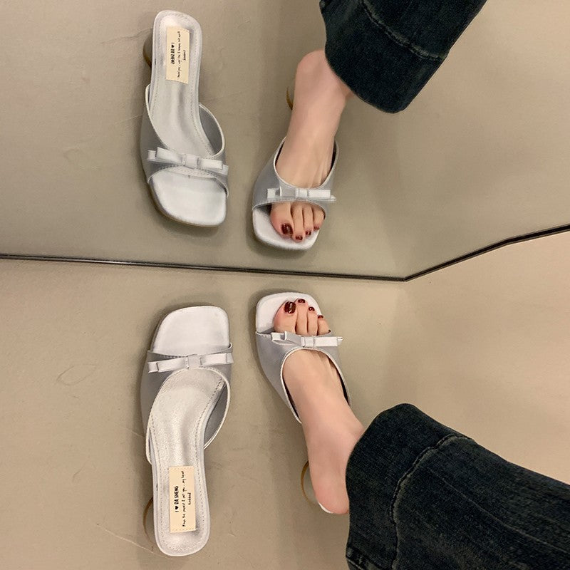 Dame Open-Toe Satin Remsandaler med dekorativ sløjfe Stilla