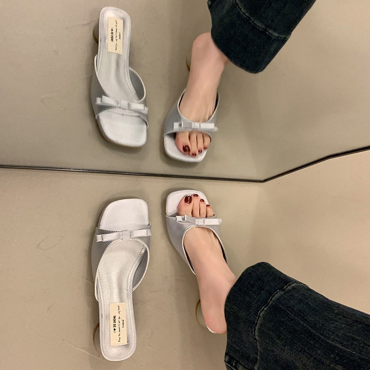 Dame Open-Toe Satin Remsandaler med dekorativ sløjfe Stilla
