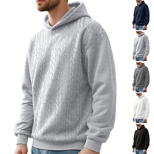 Herrer hoodie i strikket look med fletmønster og ribbet kant Skovae