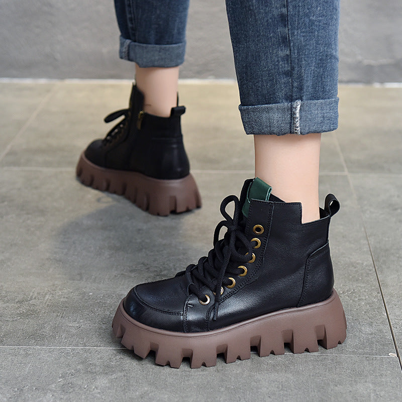 Dame Chunky Snørebånd Støvler med tyk Platform Såle og Fashionabelt Design Stilla