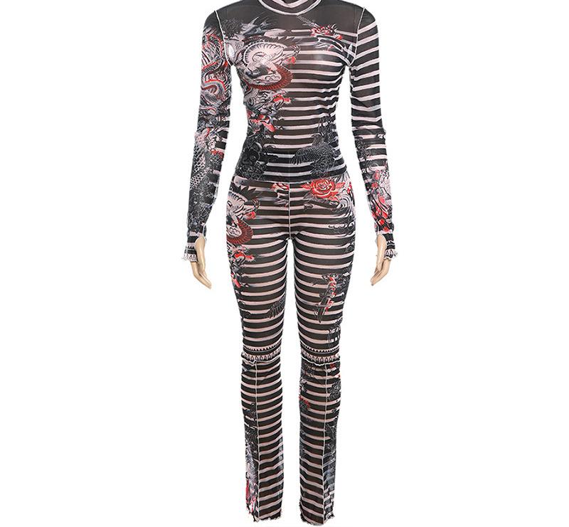 Dame bodysuit i spændende grafikdesign med transparente indsatser Stilla
