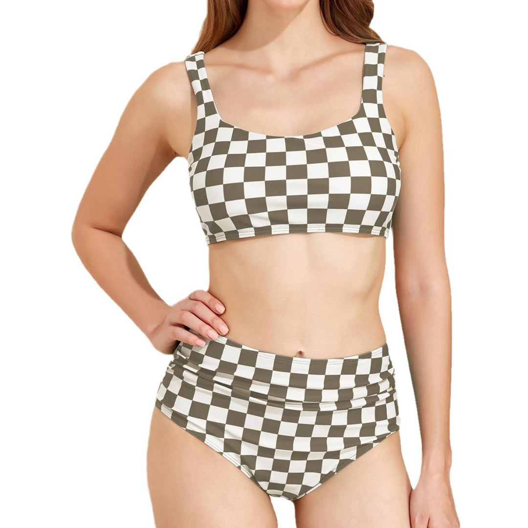 Dame bikini sæt med højskåret trusse og trendy ternet mønster Stilla