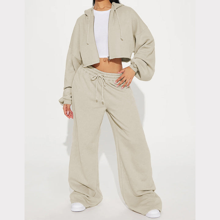 Kvinders cropped hoodie og brede joggingbukser sæt Skovae