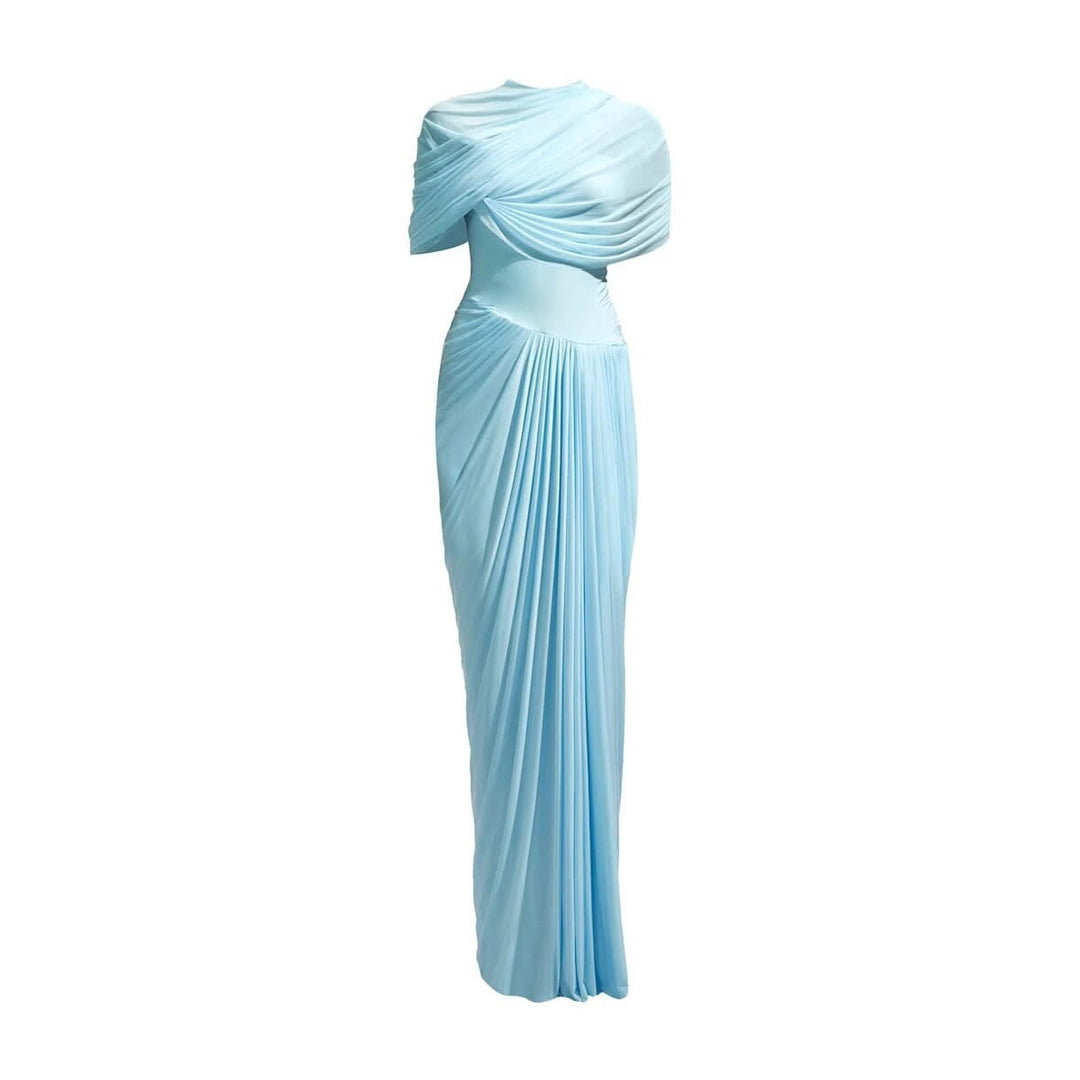 Dame maxikjole med elegant drapering og asymmetrisk cut-outs Skovae