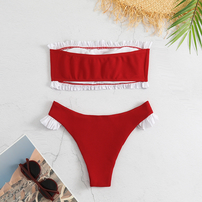 Dame bandeau-bikini med flæsedetails og struktureret overflade Stilla