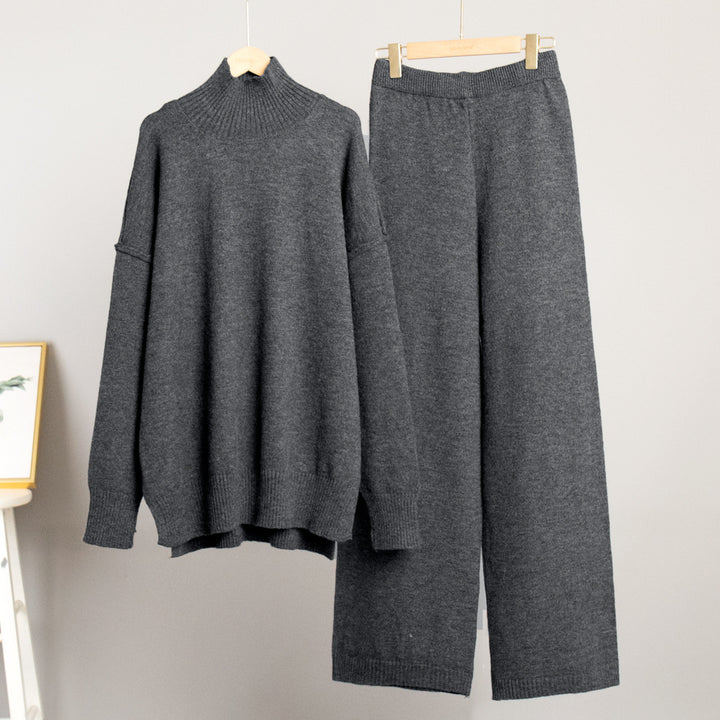 Dame Elegant Strik Ensemble med Høj Krave og løs pasform Stilla