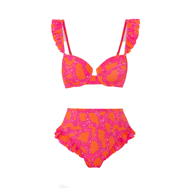 Dame bikini sæt med raffinerede flæser og elegant omslagskjørt Skovae