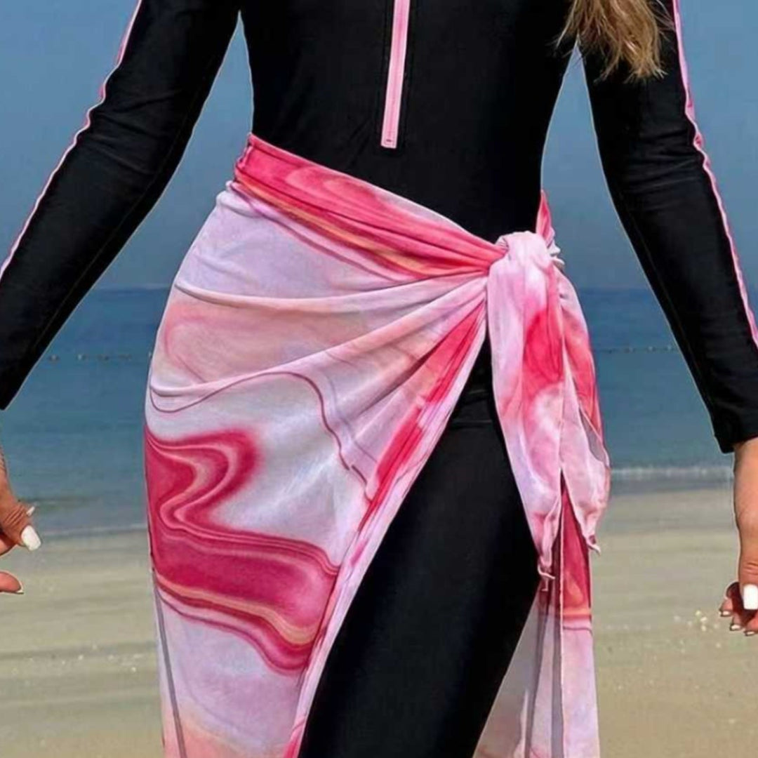 Dame Langærmet Surfdragt med Lynlås og Wrap Nederdel Skovae