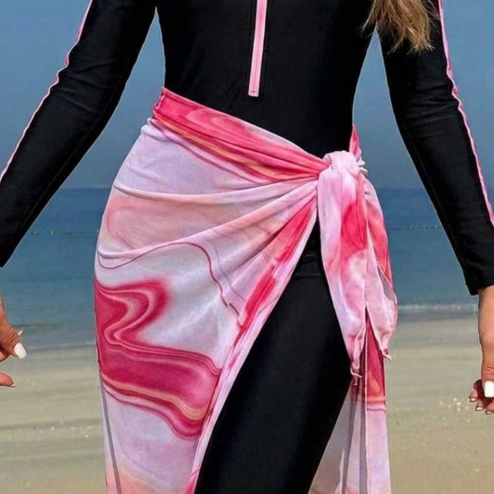 Dame Langærmet Surfdragt med Lynlås og Wrap Nederdel Skovae