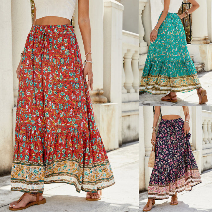Femme Bohemian Floral Maxi Skirt med høj slids Stilla