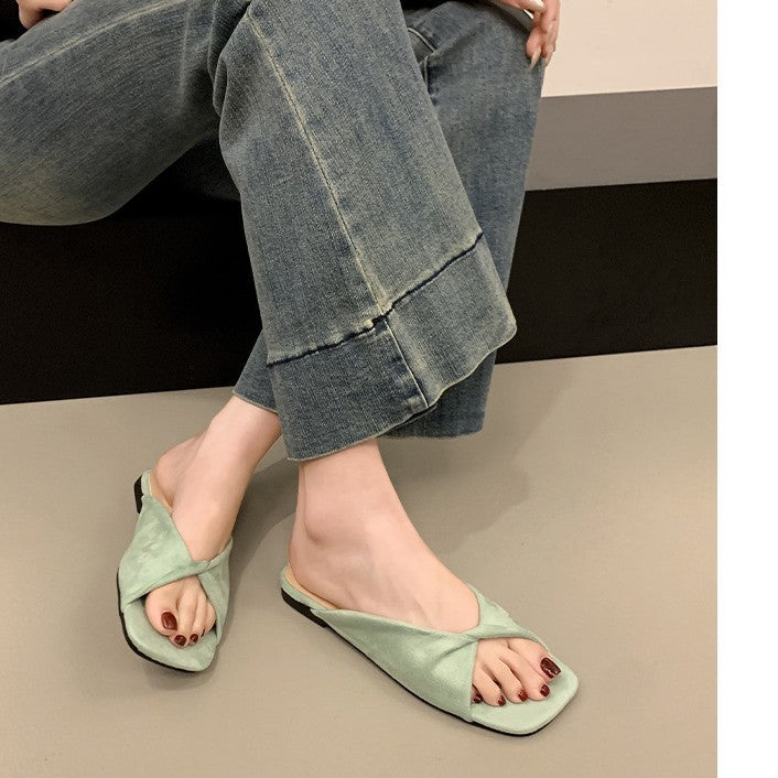 Dame Floral Print Slide Sandaler med krydset remdesign Stilla