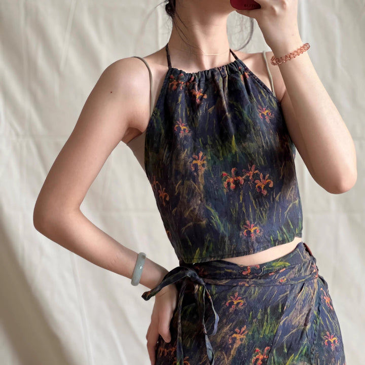 Femme Justerbare Sløjfe-Front Halter Top Stilla