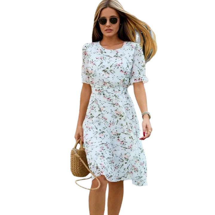 Dame Midi-kjole med blomsterdesign og flydende snit Skovae