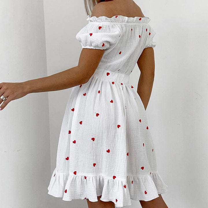 Dame Off-Shoulder Kjole med Punktmønster og Flæser Stilla