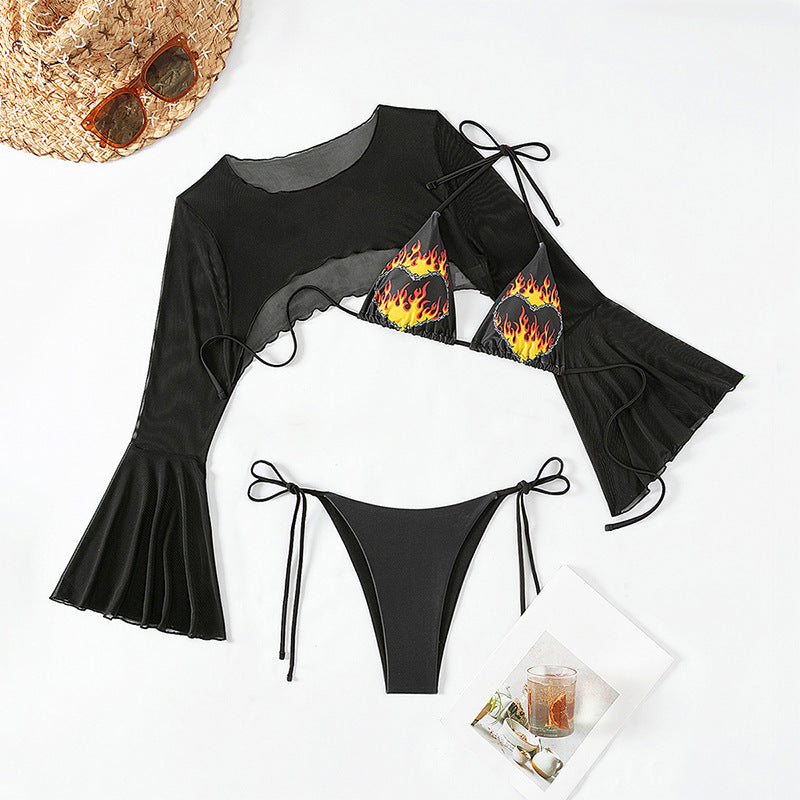 Dame Bikini-sæt med gennemsigtigt top og brændende detaljer Stilla