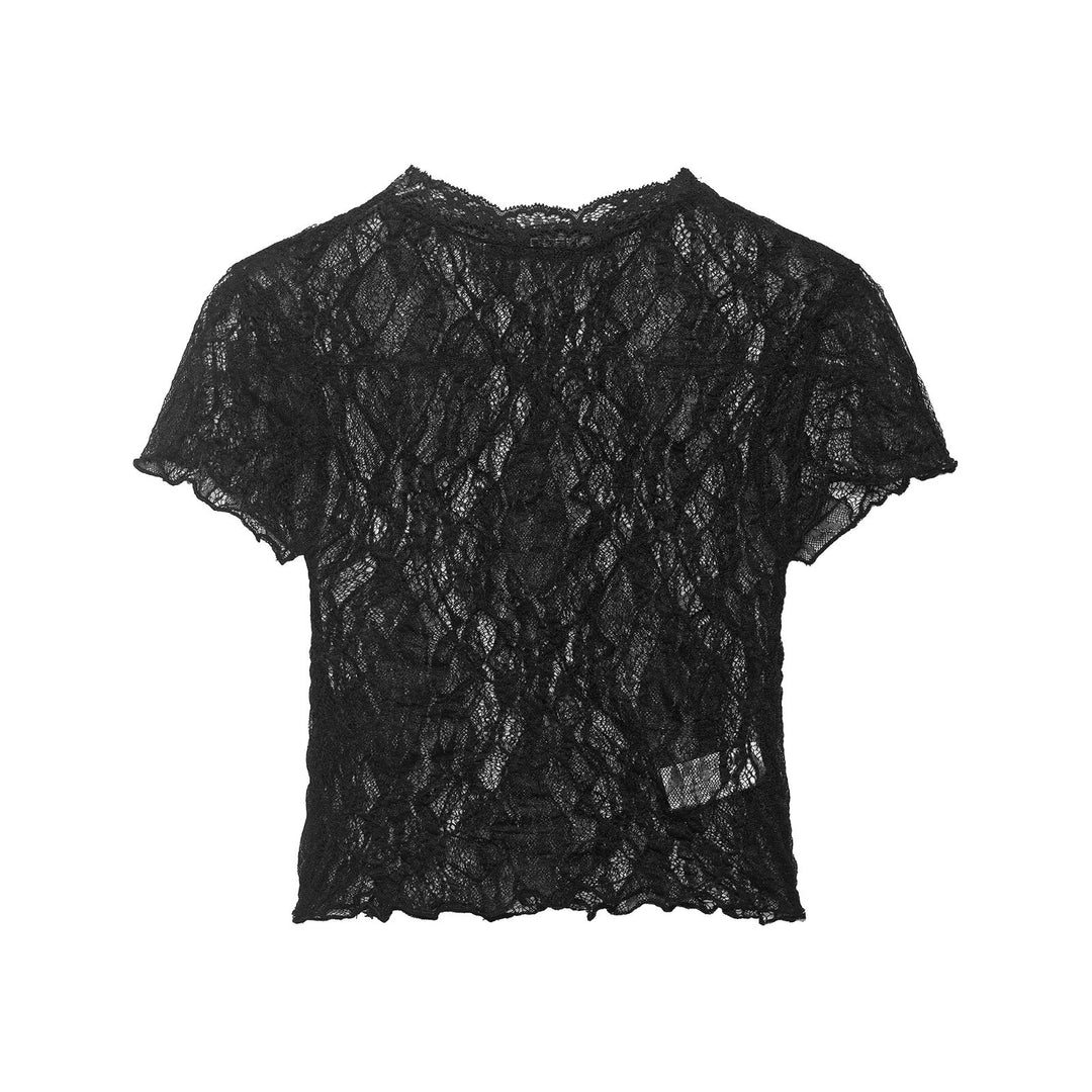 Dame spids crop-top med fin struktur og voluminøse ærmer Skovae