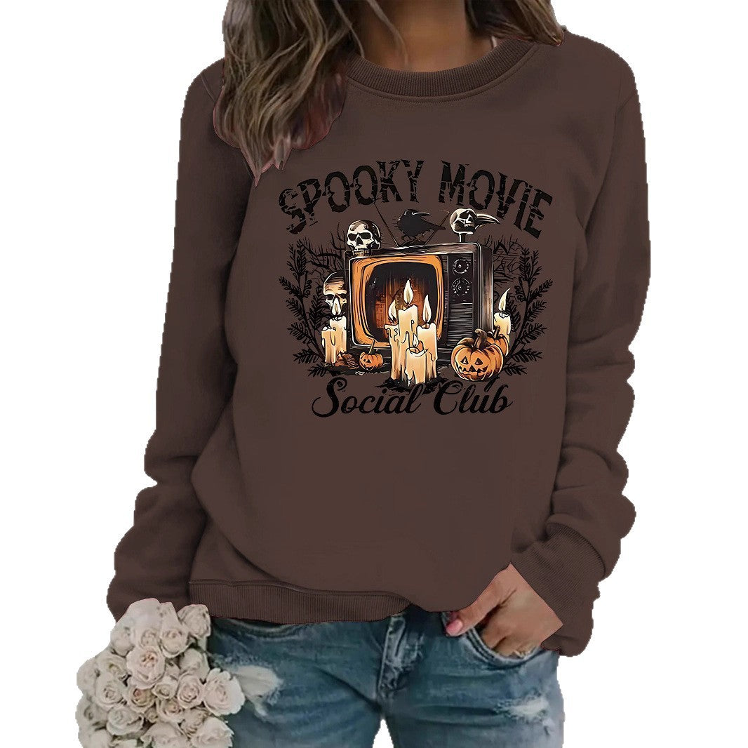 Dame sweatshirt med skræmmende film motiv og afslappet skæring Stilla