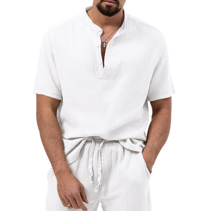 Herrer afslappet kortærmet Henley-shirt med struktureret overflade Stilla