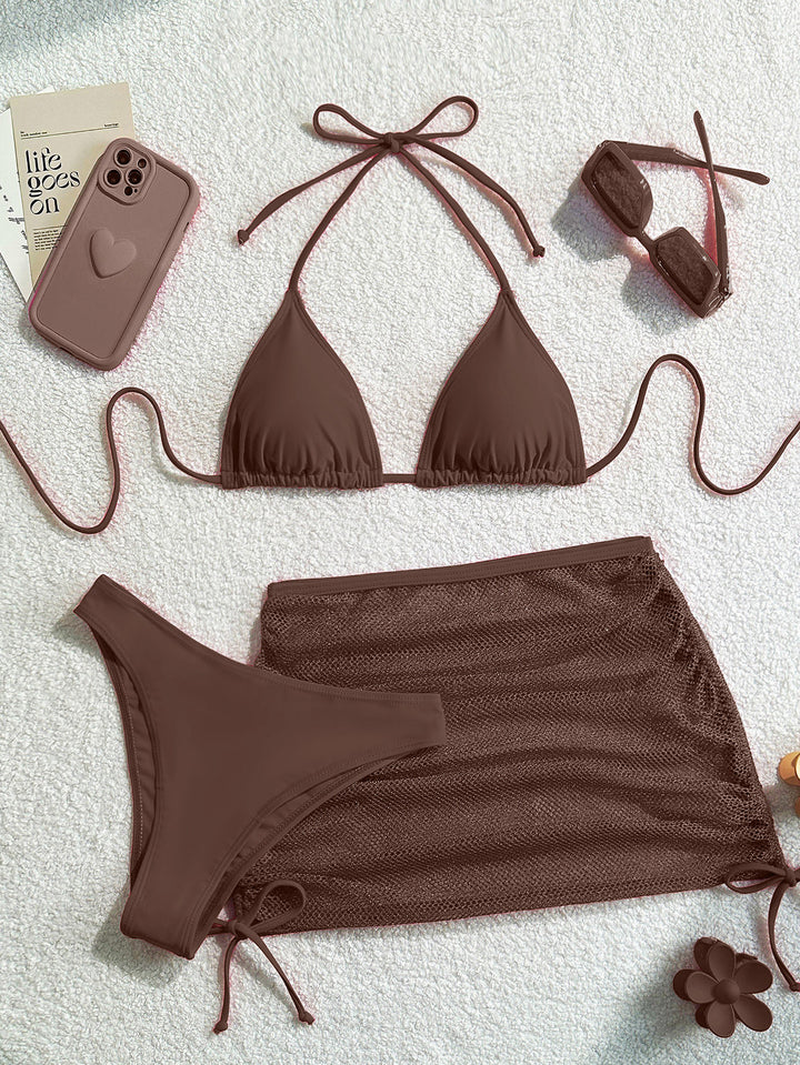 Femme Triangle Bikini Sæt med Mesh-Nederdel Stilla