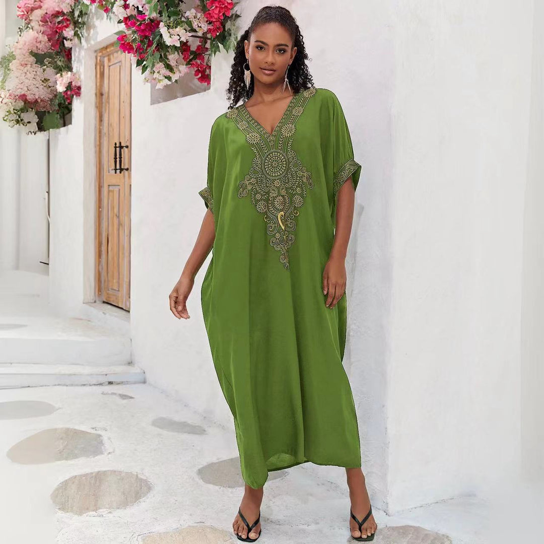 Dame Maxi-Kaftan med fint broderet design og vide ærmer Stilla